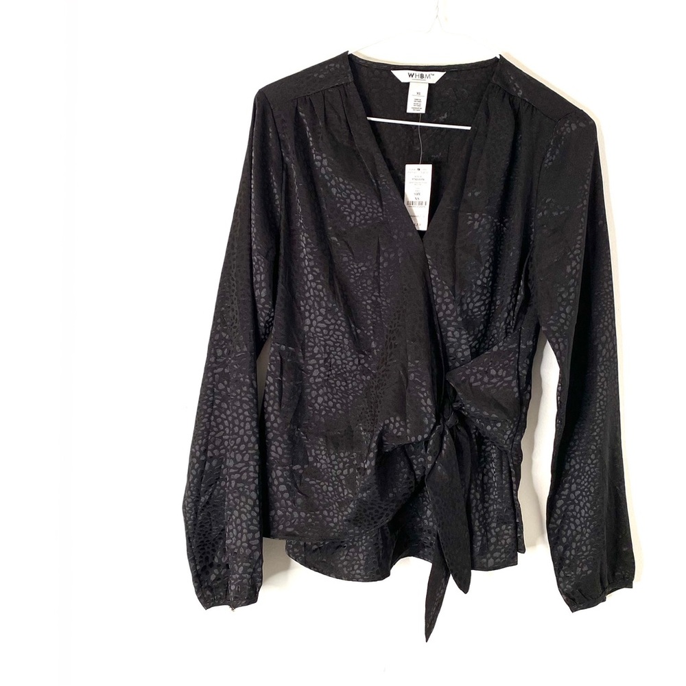 White House Black Market Black Animal Spot Jacquard Blouse NWT Tie Front